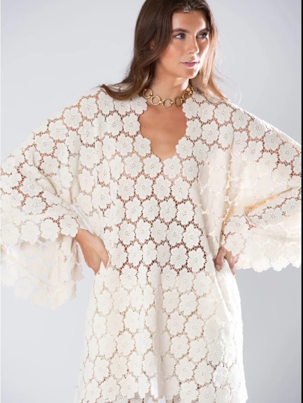 Migeulina Crochet Lace Kimono Cover-Up